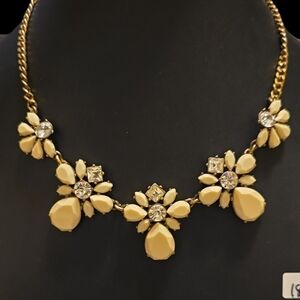 J CREW Rhinestone & Milky/Ivory Colored Faceted 16" - 18” Statement Necklace